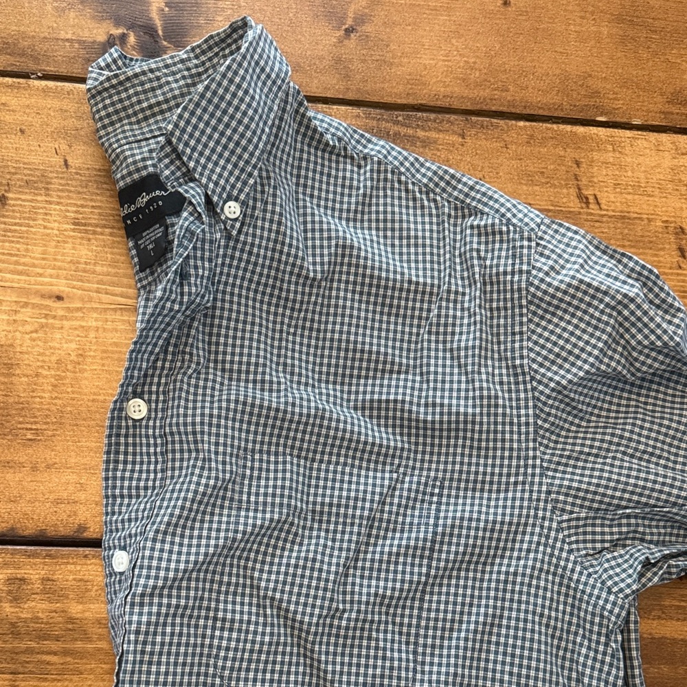Eddie Bauer Men's Checkered Shirt - Green and White
